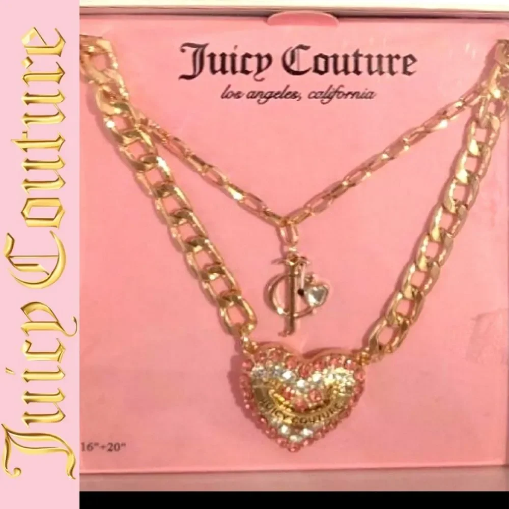 Juicy Couture Double Rhinestone Heart‎ & JC Charm Necklace